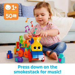 MEGA BLOKS Toy Blocks ABC Musical Train with Sounds and Music (50 Pieces) for Toddler