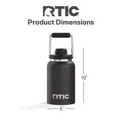 RTIC Half Gallon Ceramic Lined Insulated Outback Water Bottle Jug, Leak Proof, Black