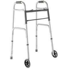 Medline Lightweight Folding Walker for Seniors with 5-Inch Wheels, Steel, Silver, 300 lb Weight Capacity