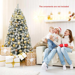 Costway CM22067 6 ft. Unlit Premium Snow Flocked Hinged Artificial Christmas Tree