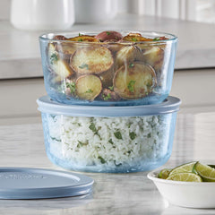 Pyrex Simply Store Tinted 4-piece Round Storage Set with Plastic Lids, Blue