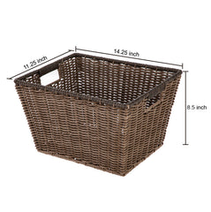 Better Homes & Gardens Large Poly Rattan Decorative Storage Basket with Handles, 14 in x 11 in x 8.5 in