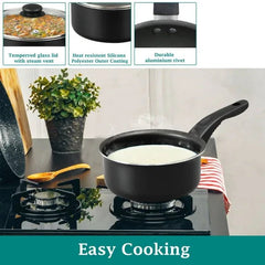 Mainstays 3 Piece Non-Stick Sauce Pans Black, 1Qt & 2Qt with Single Lid