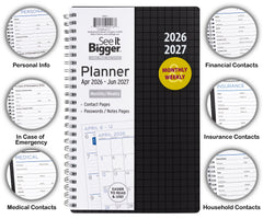 See It Bigger M/W Planner, Medium (5.5" x 8.75"), Black, 15-Month: Apr 2026 - Jun 2027