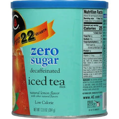 4C Zero Sugar Naturally Decaffeinated Lemon Flavor Iced Tea Mix 13.9 oz. Canister