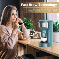 MINI Single Serve Coffee Maker,Instant Coffee Maker One Cup for K Cup & Ground Coffee,Portable Capsule Coffee Machine with 6 to 14oz Reservoir,90 Seconds Fast Brewing and One Button Operation - USA MEGA SHOP
