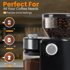 VAVSEA Burr Coffee Grinder, Electric Coffee Bean Grinder with 18 Precise Grind Settings, 3-18 Cup, for Espresso/Drip/Pour over/Cold Brew/French Press - USA MEGA SHOP