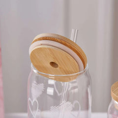 Mainstays Glass 20 oz Can Sipper Pink and White Heart, 2 Pack
