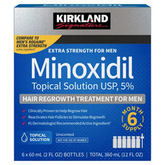 Kirkland Signature Hair Regrowth Treatment Extra Strength for Men, 5% Minoxidil Topical Solution, 2 fl oz, 6-pack