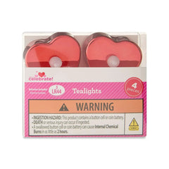 Heart Flameless LED Tealight Candles, Red, 4 Count, Valentine's Day by Way To Celebrate
