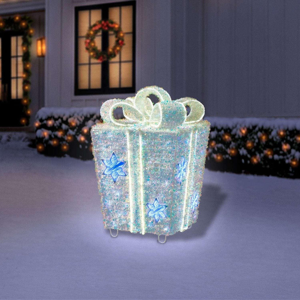 Member's Mark 32" Pre-Lit Iridescent Twinkle Tinsel Gift Box Decor - USA MEGA SHOP
