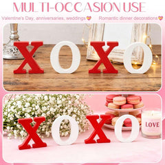 Wooden XOXO Tabletop Sign - Red and White Valentine's Day Decor for Home,Wedding,Table,Shelf,and Mantel Displays
