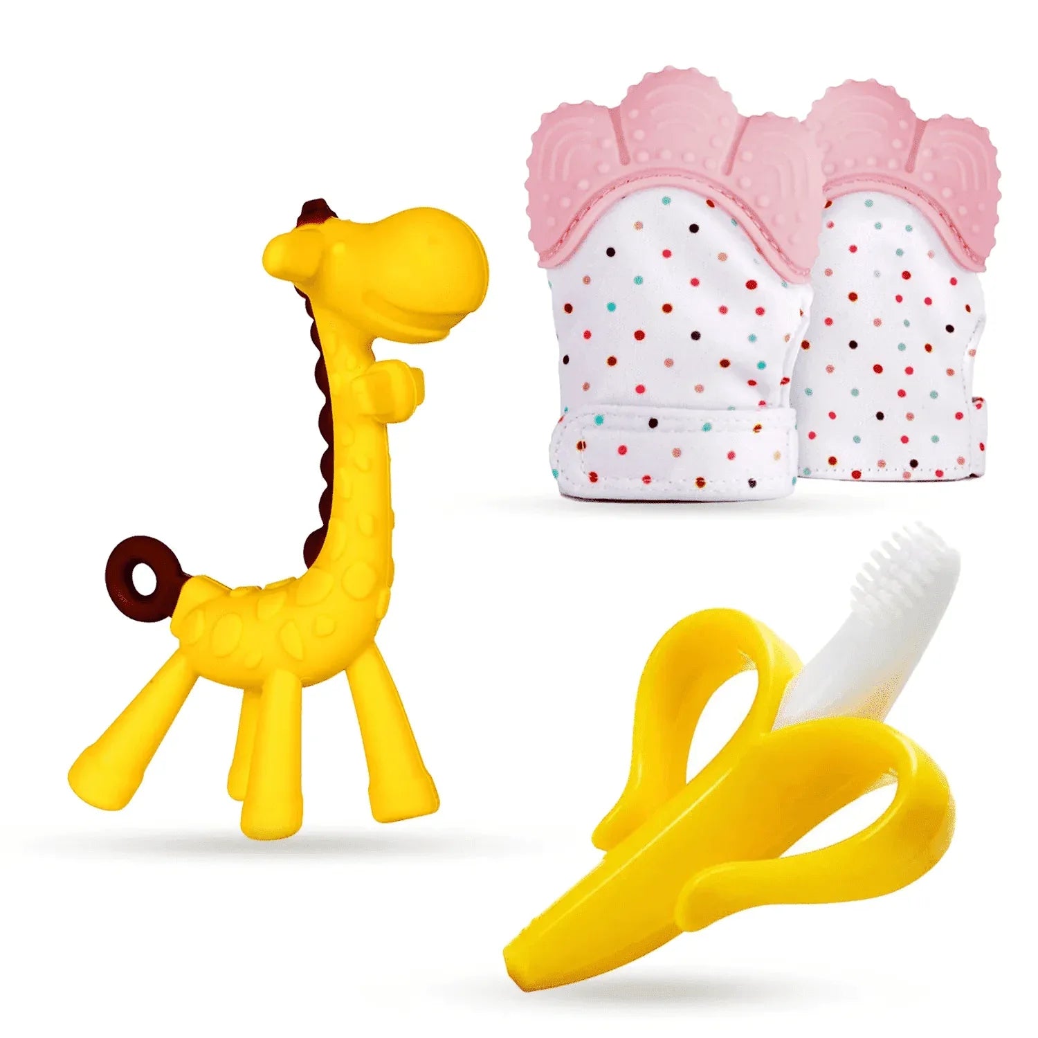 0-6 Months Baby Teething Toy for Boys | 6-12 Months Baby Teething Device | Newborn Mittens Giraffe Banana | BPA Free Baby Teether Set - Blue Color - USA MEGA SHOP