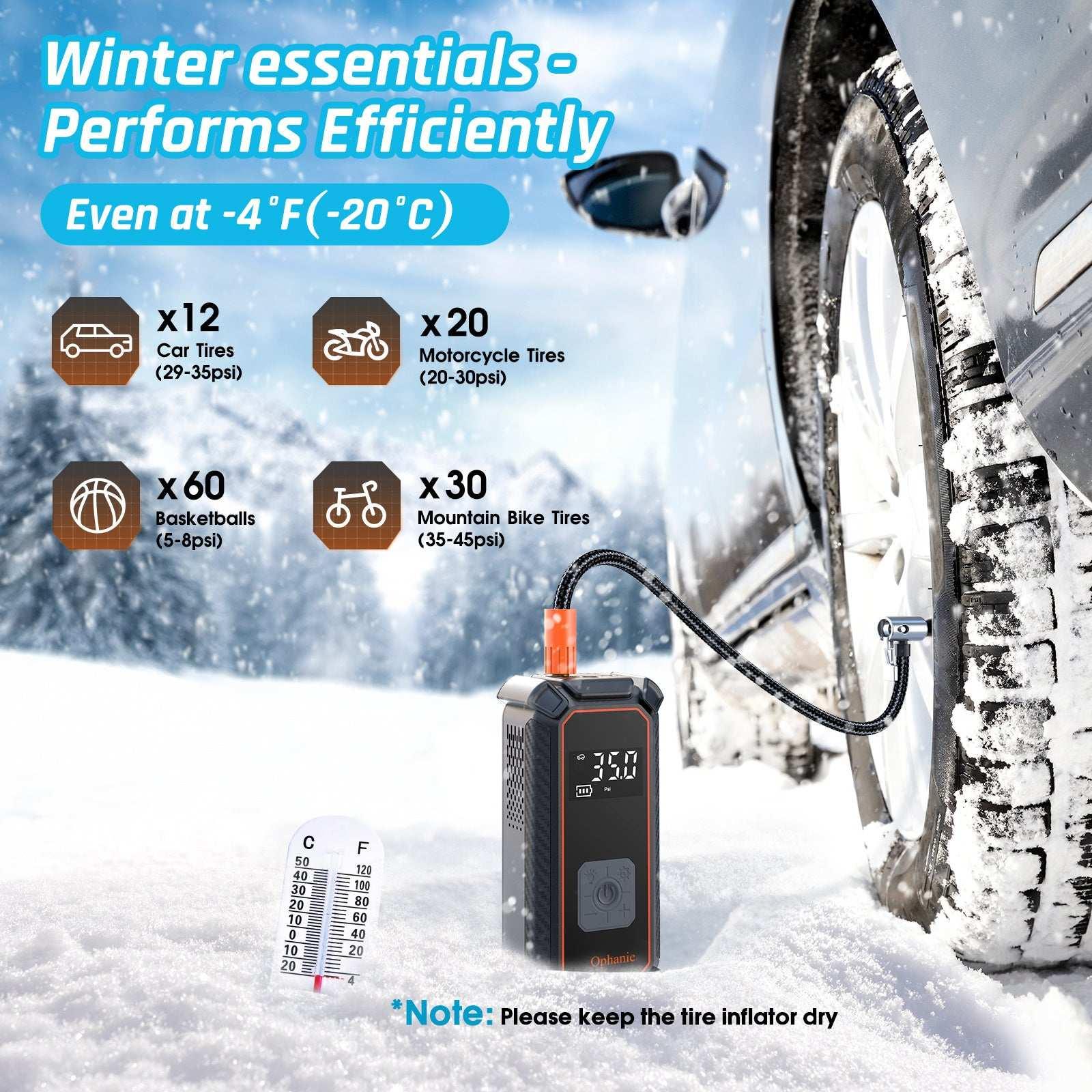 Ophanie Cordless Portable Tire Inflator - 160 Psi Digital Pressure Gauge, Air Compressor for Car Tires with Automatic Shutoff, Emergency LED Light, Compact Automotive Pump - USA MEGA SHOP
