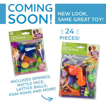 Cat toy value pack showing 24 assorted toys in a sealed retail package.