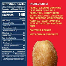 Nutrition facts and ingredients label for dry roasted sweet & spicy peanuts