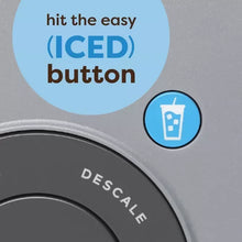 Keurig K-Iced Plus coffee maker control button area with descale label