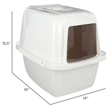 Hooded enclosed cat litter box in pearl white, 15.5 x 19 x 14 in