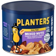 Planters salted mixed nuts canister front label with mascot and nut assortment