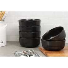 Matte black round cereal bowl stack with nested bowl