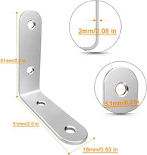 Stainless steel L corner bracket with drilled holes and dimension marks