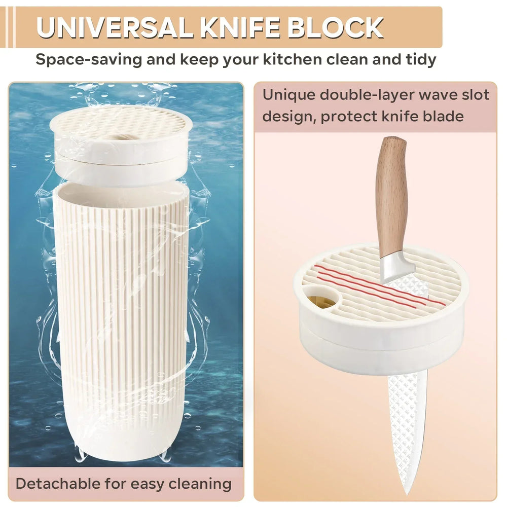 Vesteel Kitchen Knife Set of 7, Professional Stainless Steel Knives Set for Kitchen with Universal Knife Block - Khaki - USA MEGA SHOP