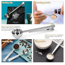 Stainless coffee scoop with sealing clip design and spoon head for measuring ingredients