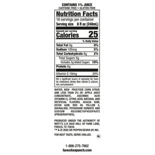 Nutrition Facts panel showing 25 calories per serving and vitamin C 18mg