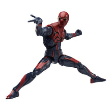 Spider-Man action figure in red-and-black velocity suit, mid-action side pose