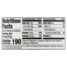Nutrition Facts panel for honey roasted cashews, including calories and nutrients.