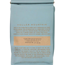 Stumptown Coffee whole bean bag, back panel text on light blue packaging