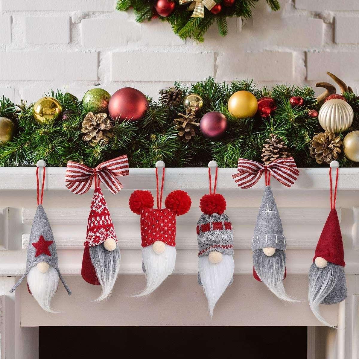D-FantiX Gnome Christmas Ornaments Set of 6, Handmade Swedish Tomte Gnomes Decorative Ornaments Plush Christmas Decorations Tree Hanging Scandinavian Santa Elf Home Table Decor 2025 - USA MEGA SHOP