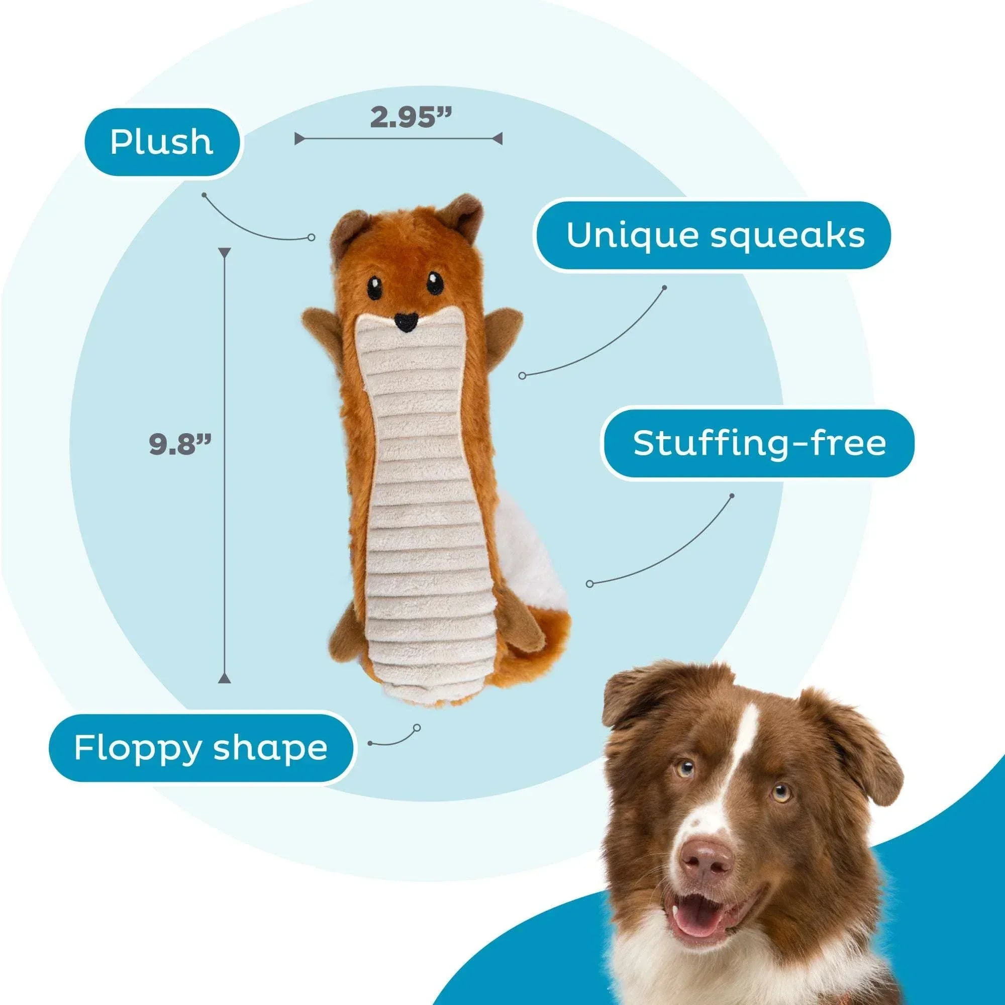 Outward Hound Stuffing-Free Big Squeak Fox Plush Dog Toy, Orange, Medium