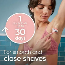 Razor handle with cartridge in use, pink comfort bars