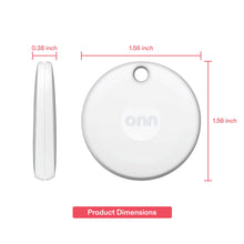 White oval item locator tag with keychain hole shown with size measurements