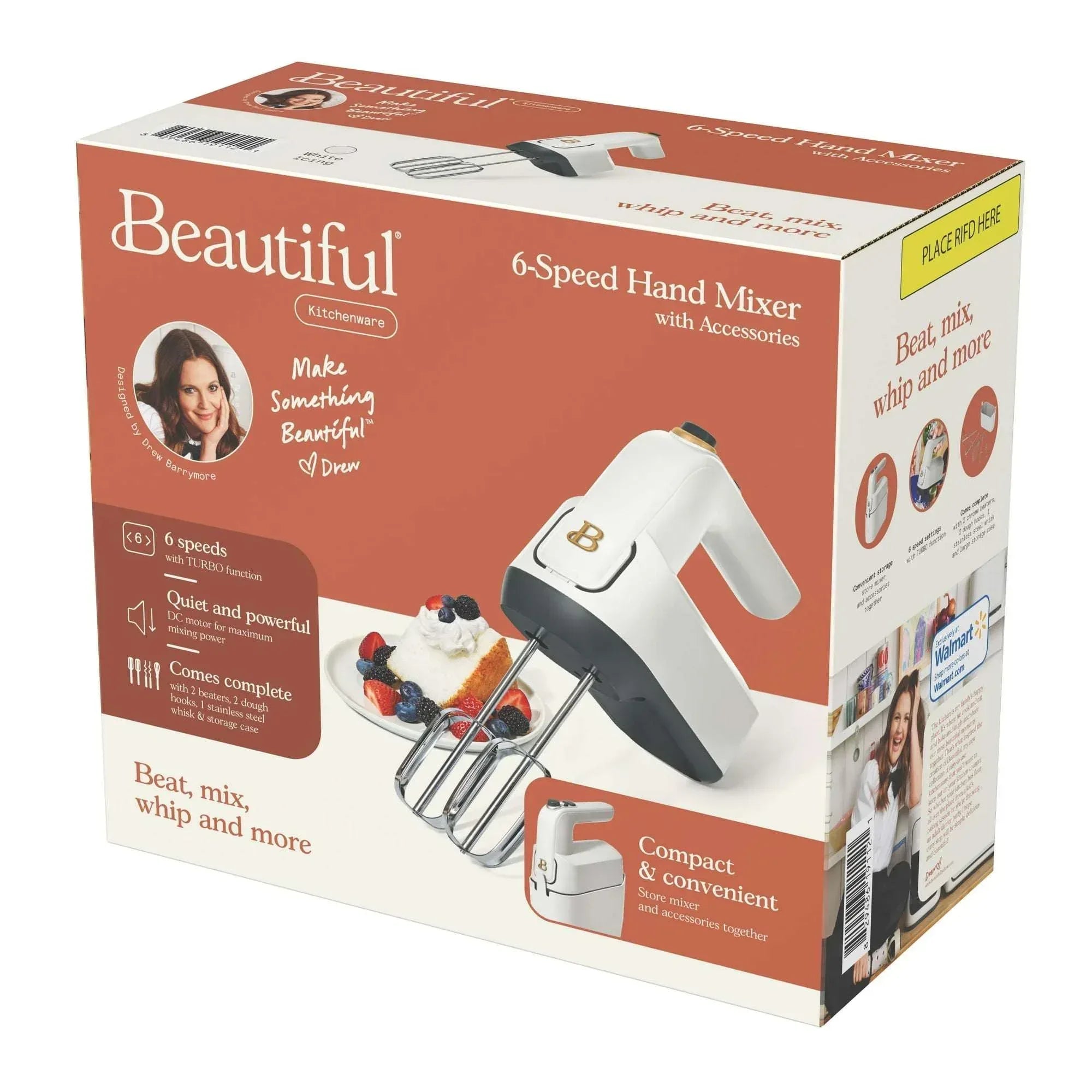 Beautiful 6-Speed Electric Hand Mixer, White Icing by Drew Barrymore