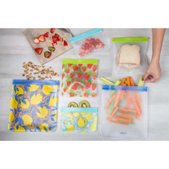 Ello Plastic Reusable Food Storage Bags 12 Pack, Summer Fruits