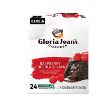 Gloria Jean's coffee K-Cup pod box, Raspberry Chocolate Lava, medium roast, 24 count