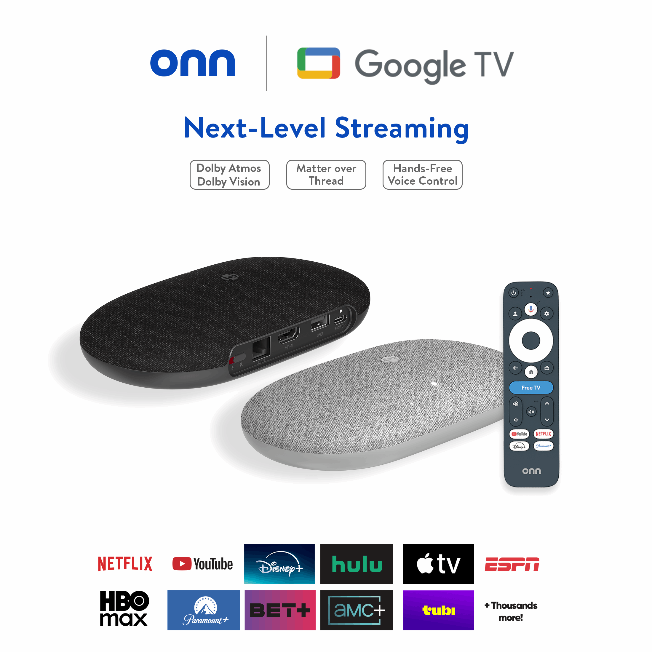 onn 4K Pro Streaming Device, Google TV with Gemini (NEW 2026 Model) - Ultra-fast Streaming, Stunning 4K UHD, 32GB Storage, 3GB RAM, Dolby Vision & Atmos, Find My Remote with Backlight, Ethernet Port