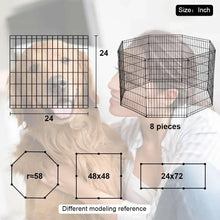 Black wire dog playpen size diagram showing 24 in height and 8 pieces
