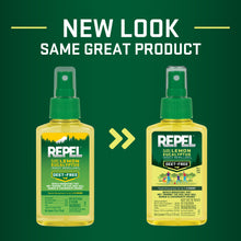 DEET-free insect repellent spray bottles, lemon eucalyptus, side-by-side view with green caps