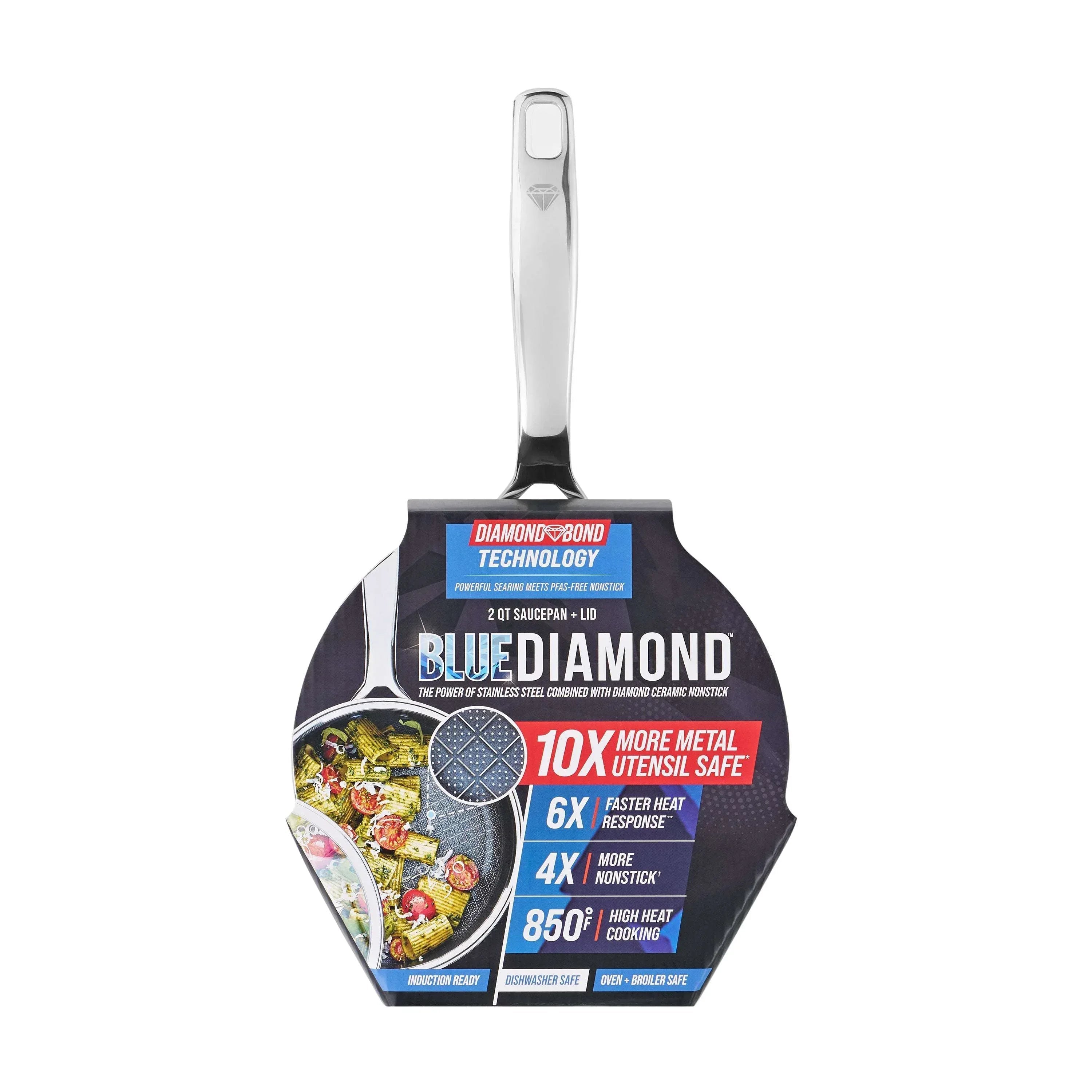 Blue Diamond Diamond Bond 2QT Hybrid Ceramic Nonstick Stainless Steel Saucepan with Lid, Induction
