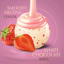 White chocolate shell truffle with strawberries and cream filling graphic