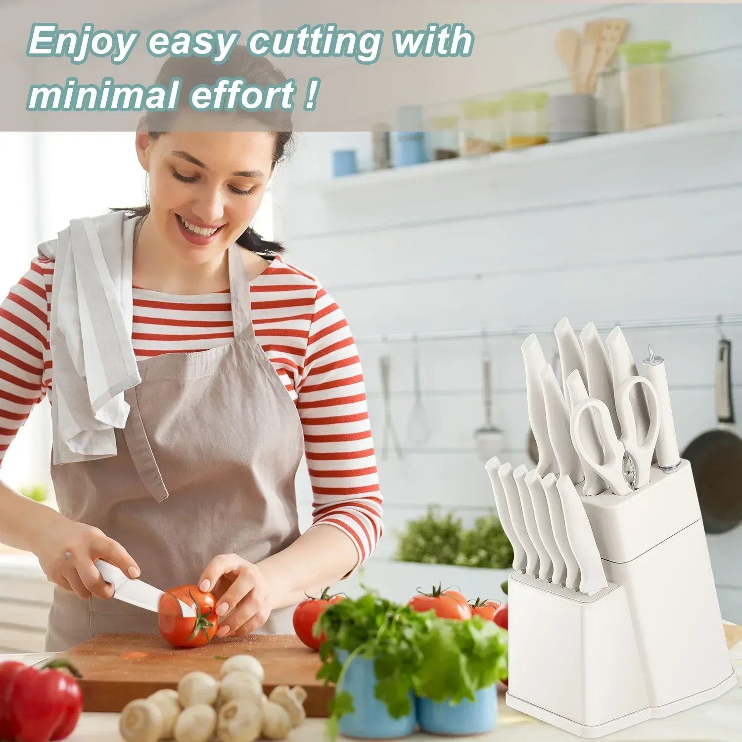 Vesteel Knife Set for Kitchen with Block, 15 Pcs High Carbon Stainless Steel Kitchen Knife Set with Self Sharpening
