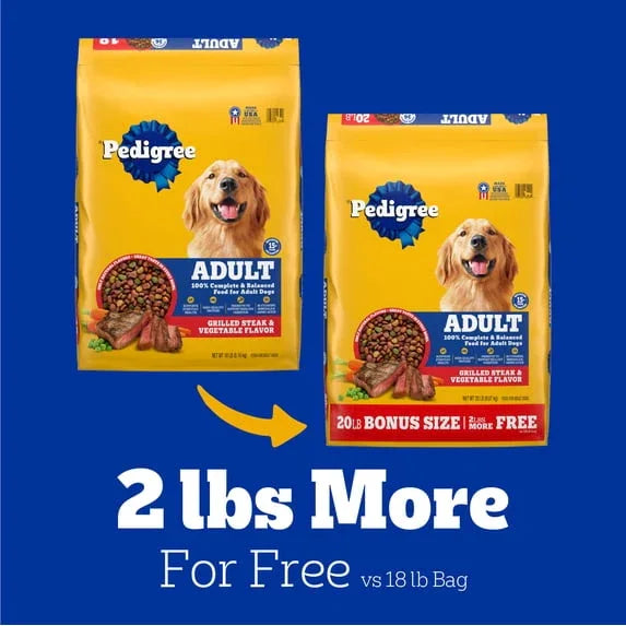 Pedigree Complete Nutrition Adult Dry Dog Food, Grilled Steak & Vegetable Flavor, BONUS SIZE 20 lb. Bag - USA MEGA SHOP