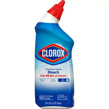 Clorox toilet bowl cleaner bleach gel bottle, blue with red nozzle