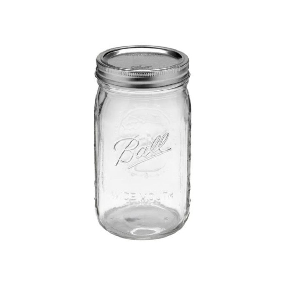 Ball Mason Glass Jar Wide Mouth with Lid and Band Quart 32 oz, 6-Pack