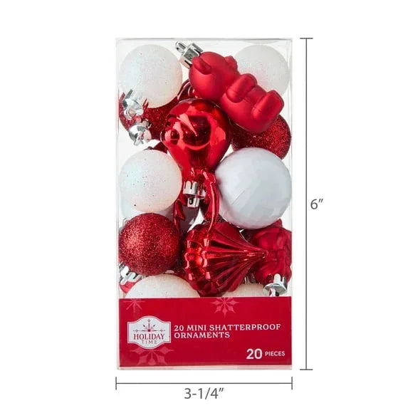 Mini Red Multi-Textured Shatterproof Christmas Ornaments, 20 Count, by Holiday Time - USA MEGA SHOP
