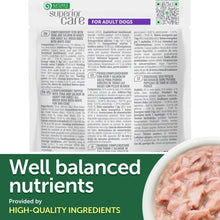 Wet dog food pouch back panel with ingredient and feeding information