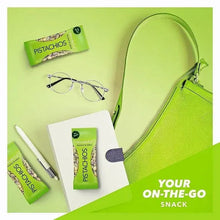 Pistachios on-the-go snack with green pouch and small pistachio packets
